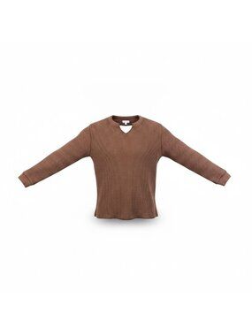 Madewell Womens Brown Cotton Blend Textured Knit Waffle Long Sleeve Top Size L